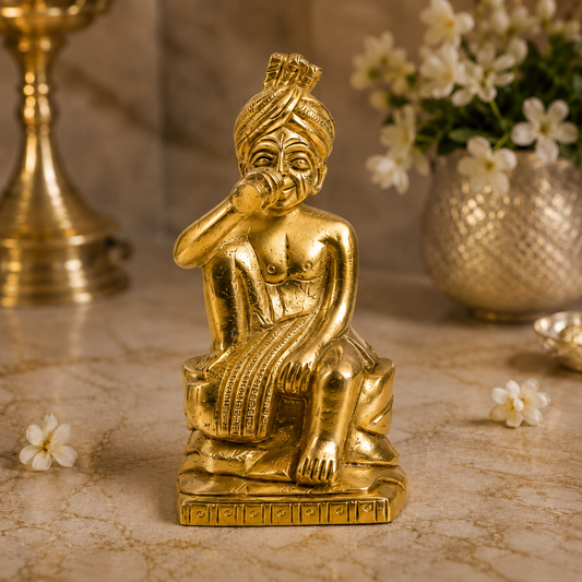 Speak No Evil Rajasthani Man Figurine | Antique Brass Finish