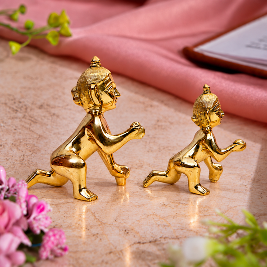 Set of 2 Bal Krishna Crawling Idols | Polished Golden Brass Finish