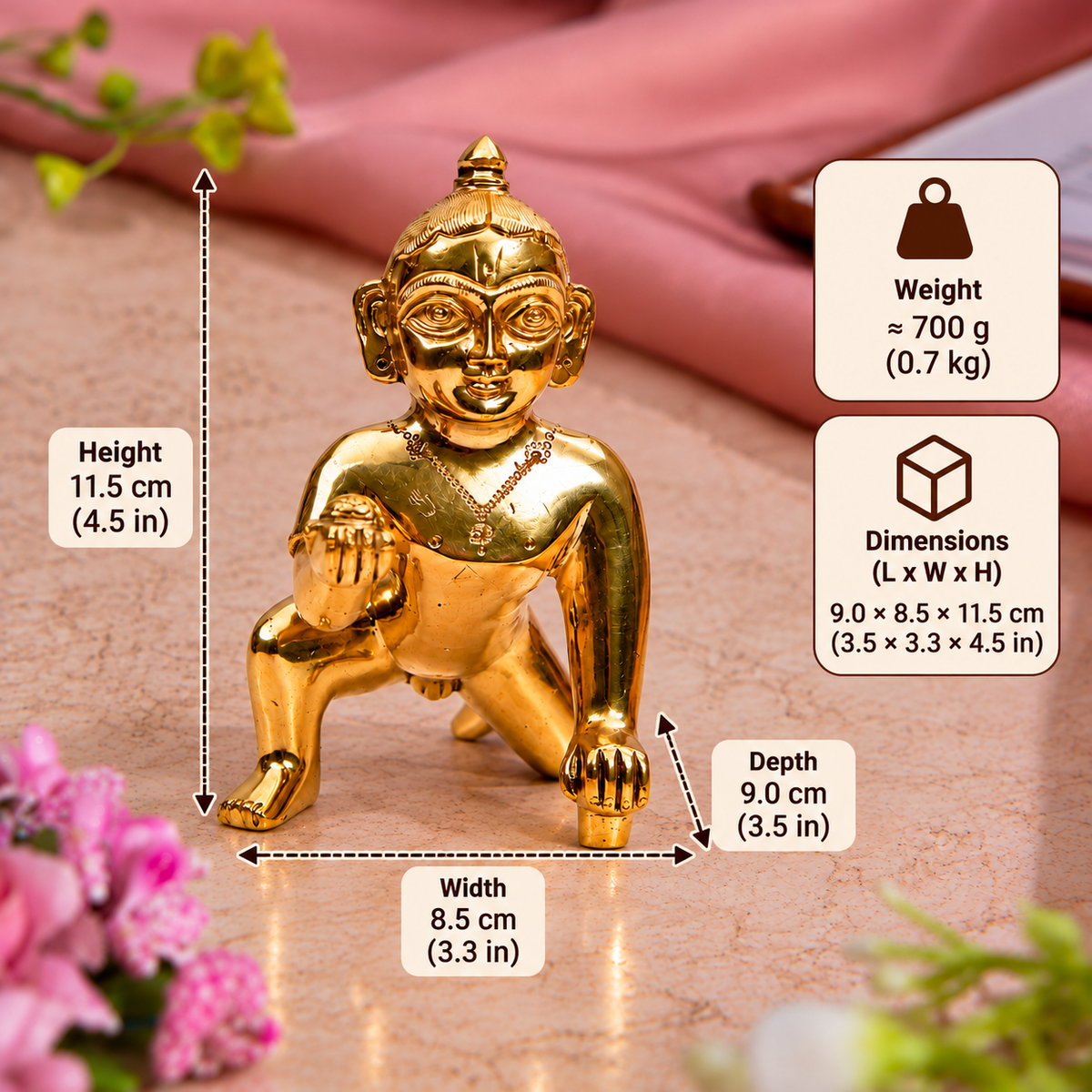 Bal Krishna Crawling Idol | Polished Golden Brass Finish