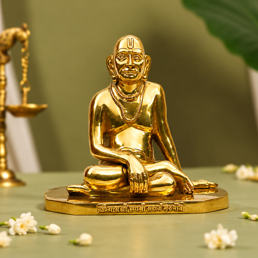 Shree Swami Samarth Seated Idol | Polished Golden Brass Finish