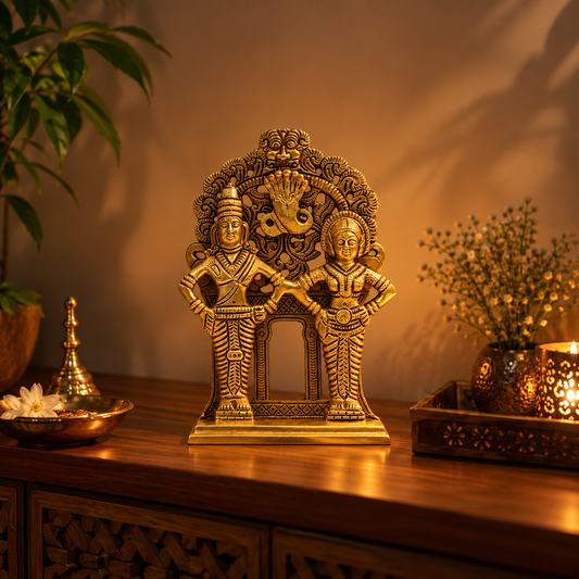 Lord Venkateswara Balaji with Goddess Padmavati Idol | Antique Golden Brass Finish