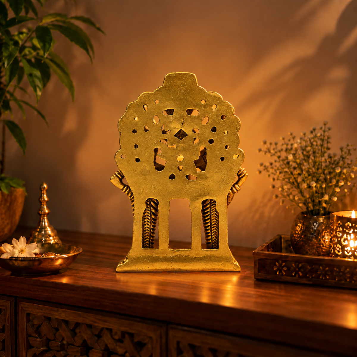 Lord Venkateswara Balaji with Goddess Padmavati Idol | Antique Golden Brass Finish