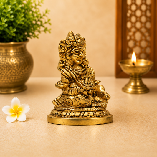 Lord Krishna Seated Idol | Antique Golden Brass Finish