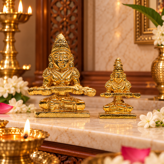 Goddess Saraswati Seated with Veena Idol | Antique Golden Brass Finish