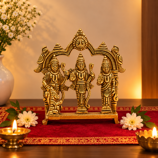 Ram Darbar with Hanuman Under Decorative Arch Idol | Antique Golden Brass Finish