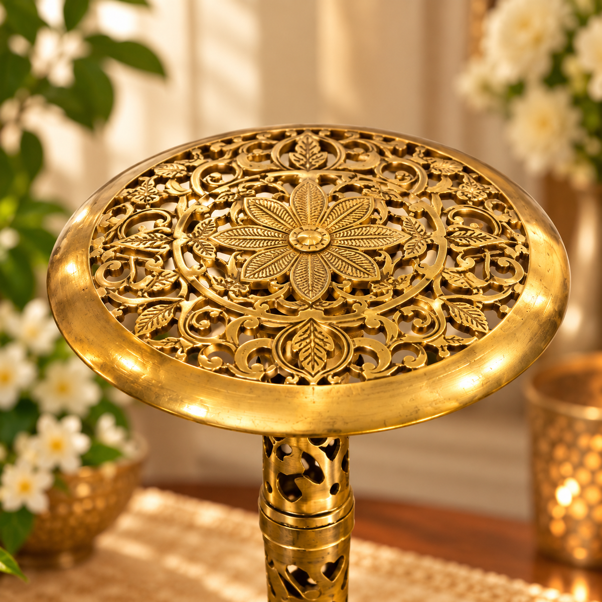 Decorative Brass Pedestal Stand Set of 2 | Antique Golden Finish