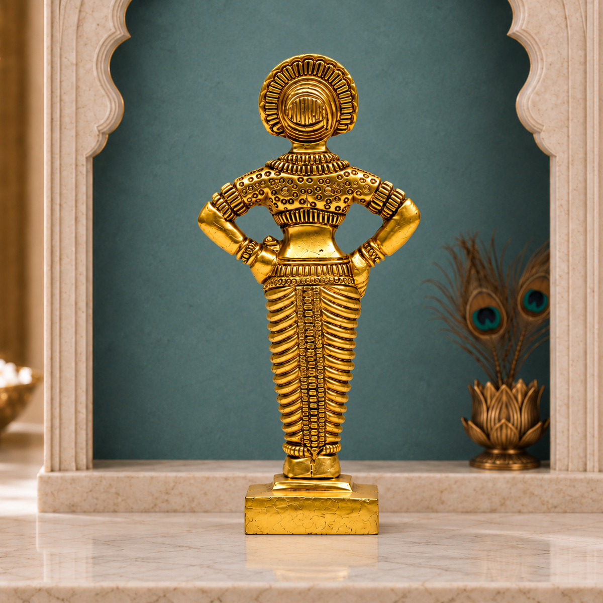 Panduranga Vitthal Murti | Traditional Golden Religious Statue with Antique Finish