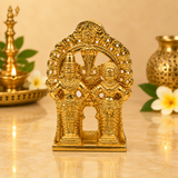 Lord Vitthal and Goddess Rukmini Idol with Decorative Arch | Polished Golden Brass Finish