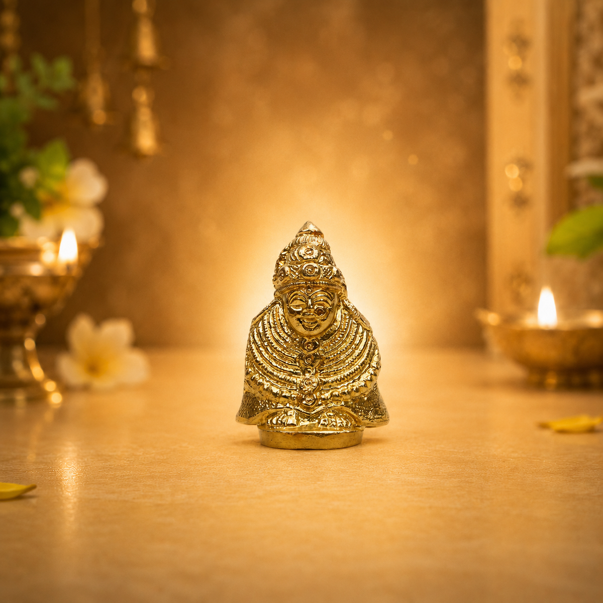 Goddess Mahalaxmi Ambabai Idol | Polished Golden Brass Finish