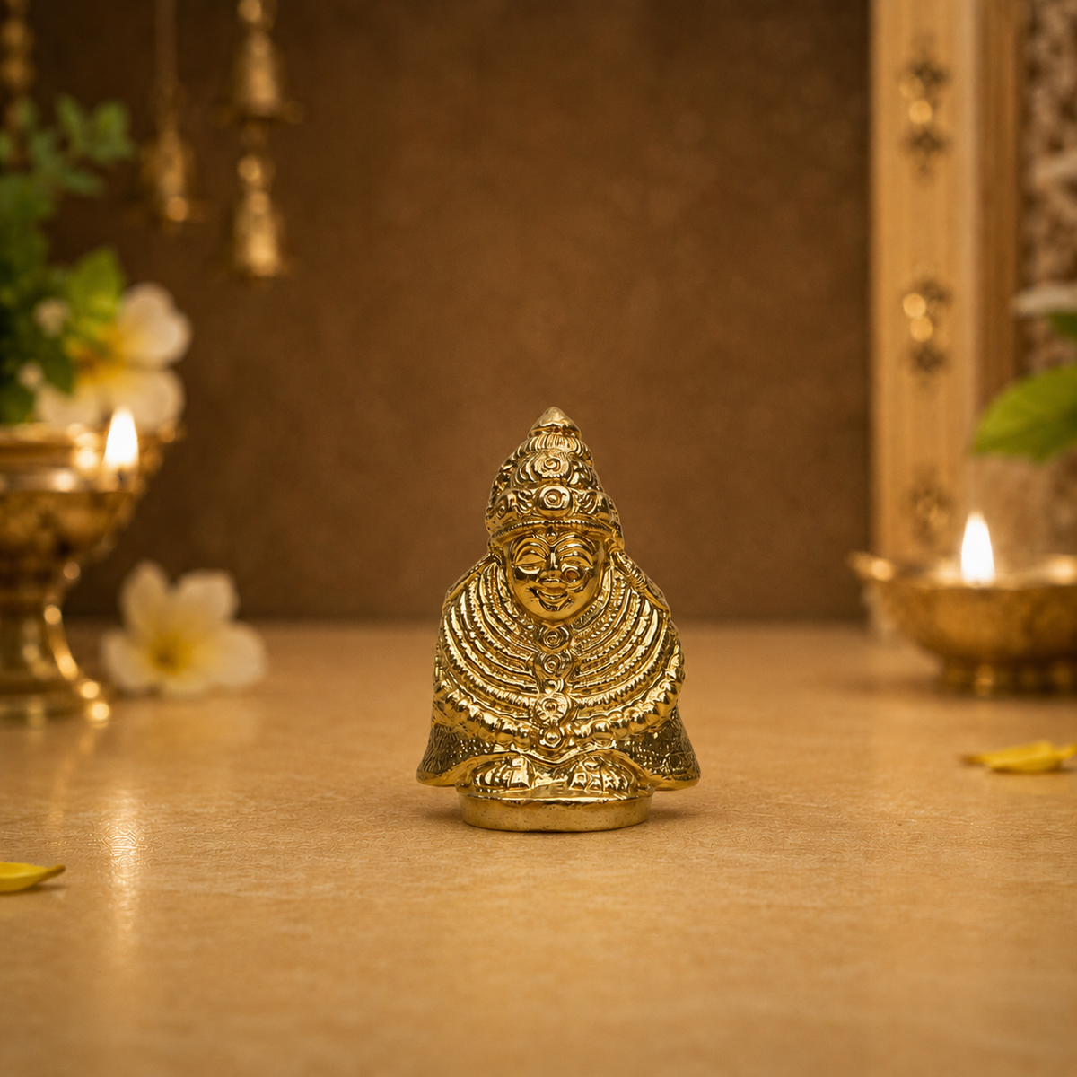 Goddess Mahalaxmi Ambabai Idol | Polished Golden Brass Finish