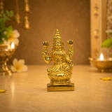 Goddess Lakshmi Seated on Lotus Idol | Polished Golden Brass Finish