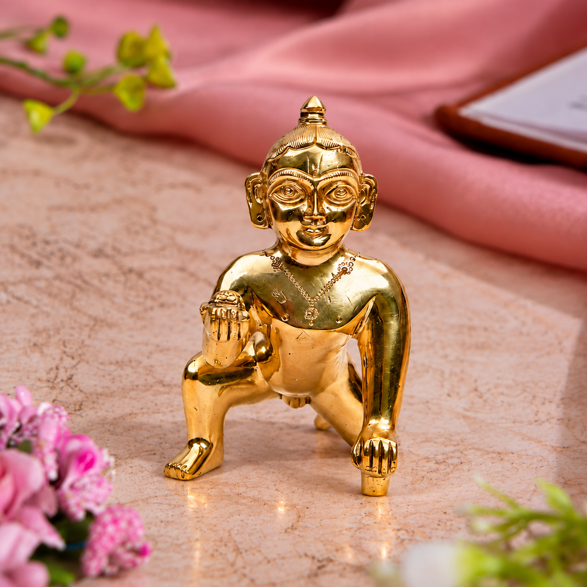 Bal Krishna Crawling Idol | Polished Golden Brass Finish