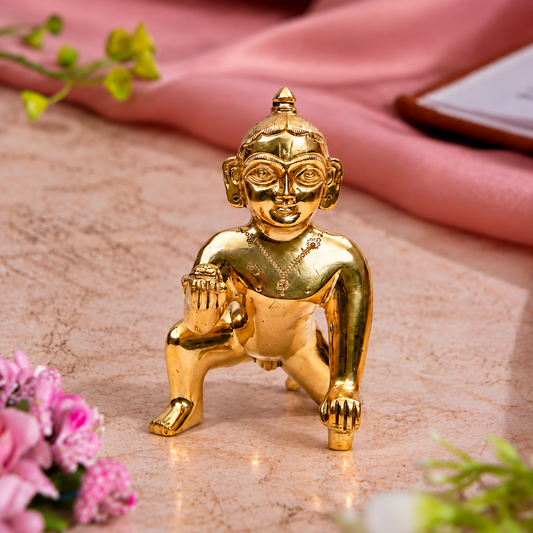 Bal Krishna Crawling Idol | Polished Golden Brass Finish