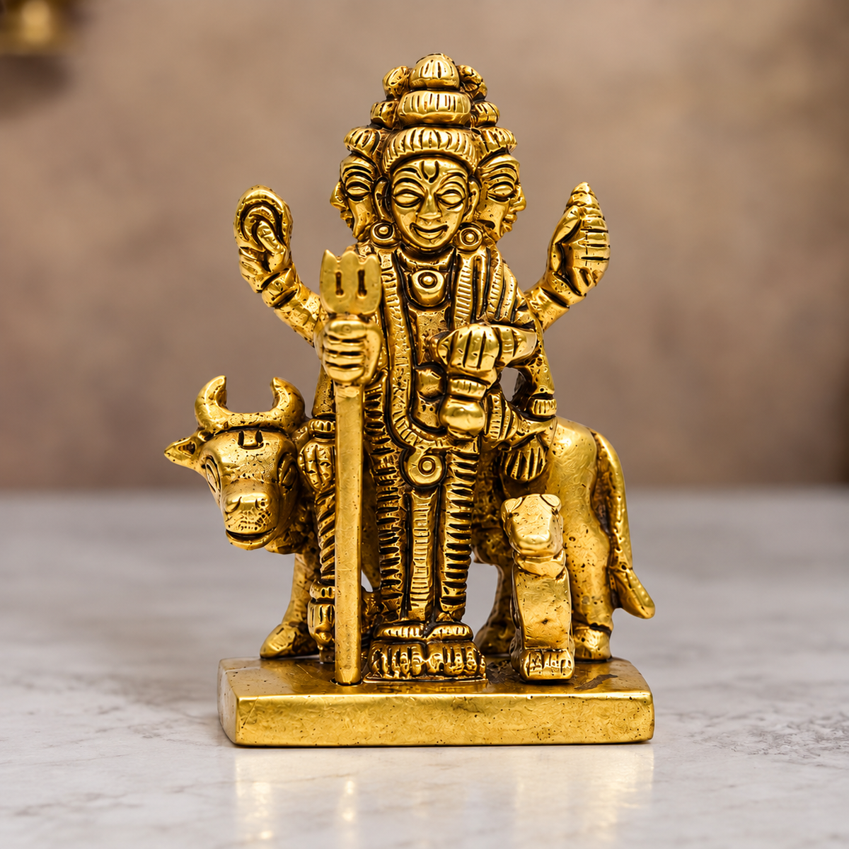 Lord Shiva with Nandi Showpiece | Polished Brass Finish