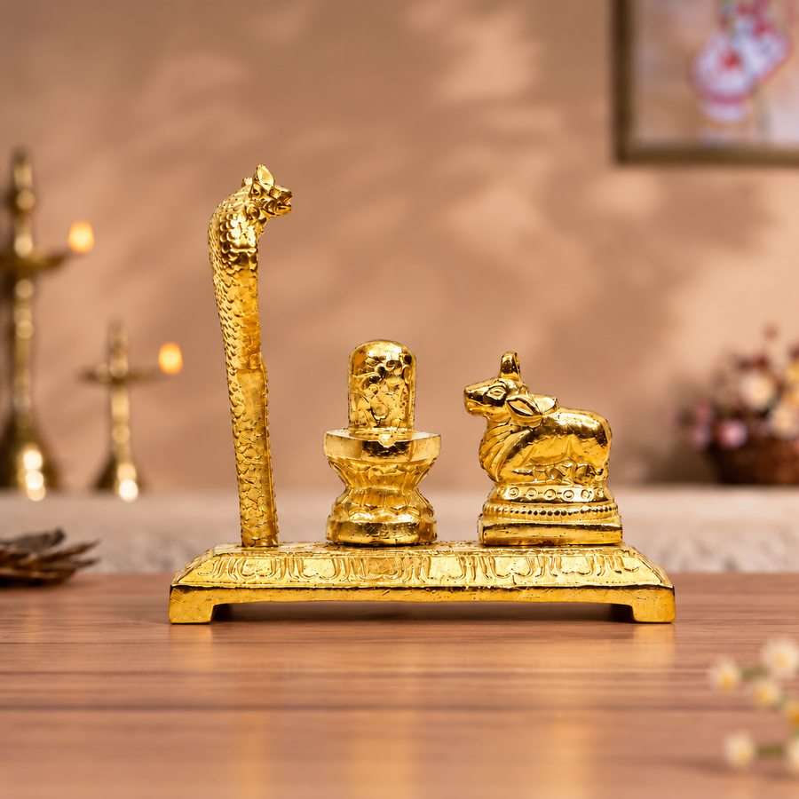 Brass Shivling with Nandi & Nag Devta Idol Set