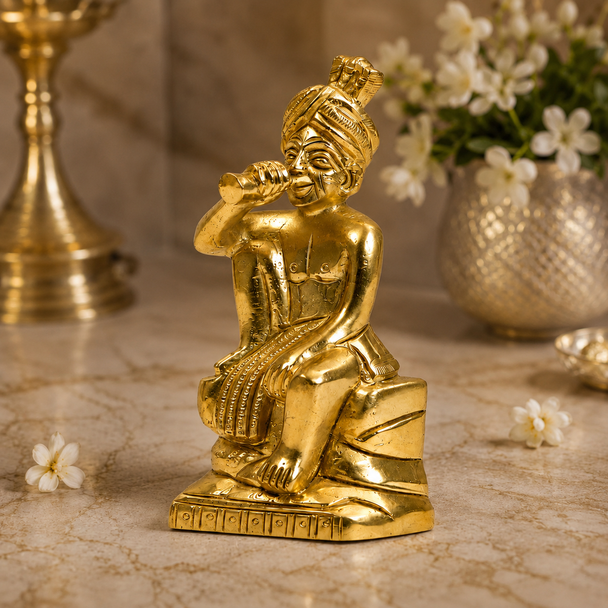 Speak No Evil Rajasthani Man Figurine | Antique Brass Finish