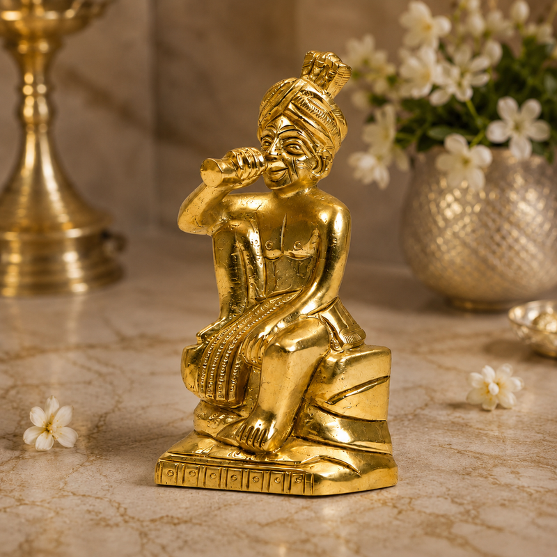 Speak No Evil Rajasthani Man Figurine | Antique Brass Finish