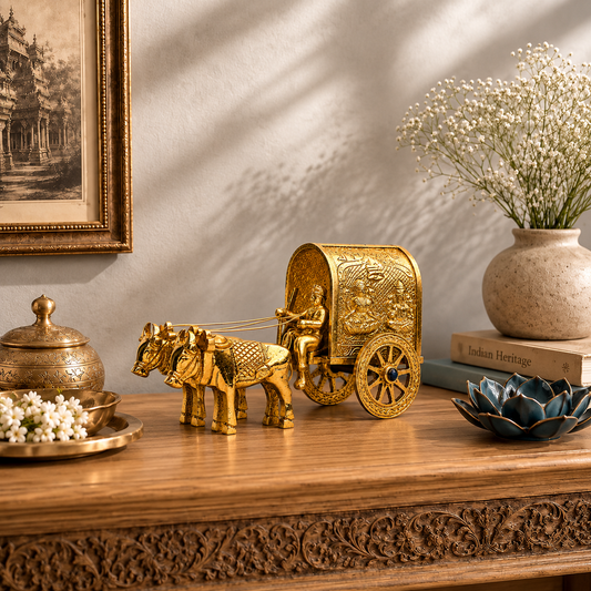 Traditional Bullock Cart Showpiece | Polished Golden Brass Finish
