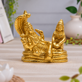 Lord Vishnu Reclining on Sheshnag with Goddess Lakshmi Idol | Polished Golden Brass Finish