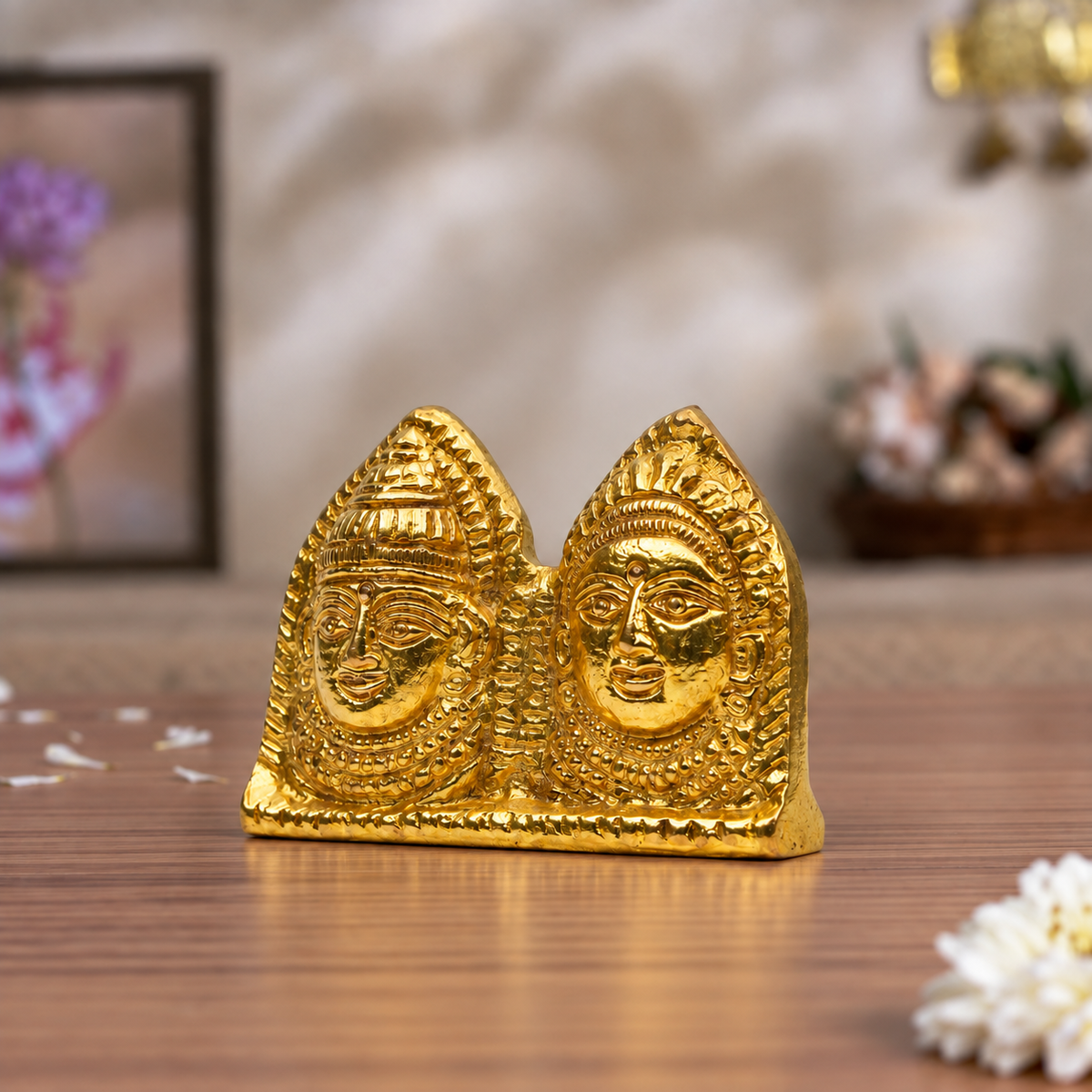 Uma Maheshwara (Lord Shiva & Goddess Parvati) Dual Face Showpiece | Polished Brass Finish
