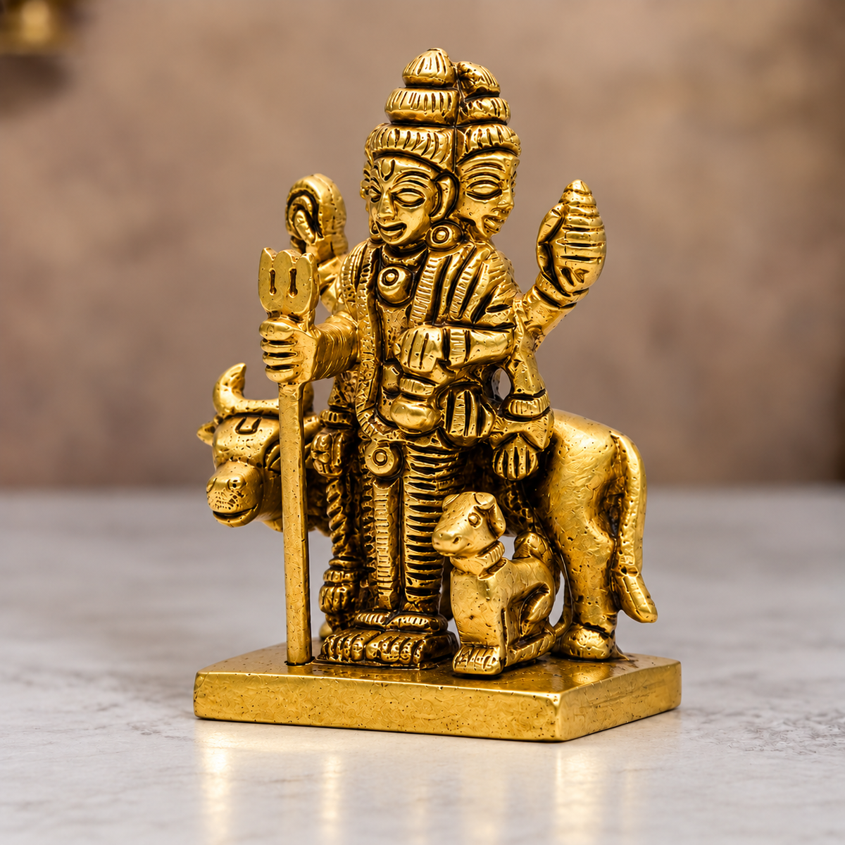 Lord Shiva with Nandi Showpiece | Polished Brass Finish