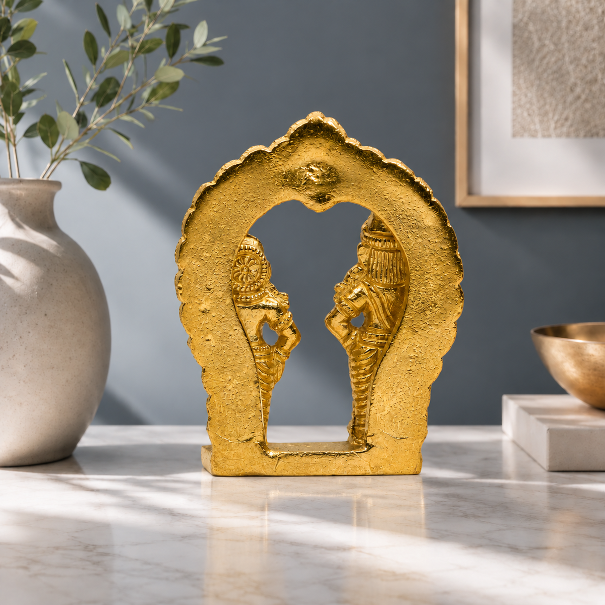 Lord Venkateswara with Goddess Padmavati Showpiece | Polished Brass Finish