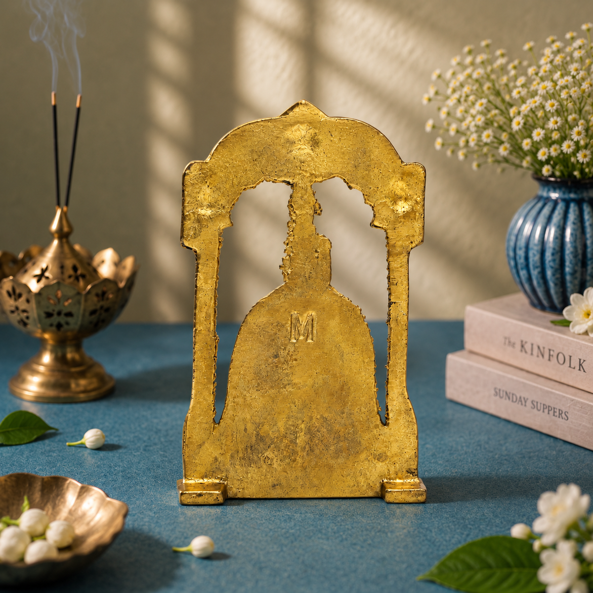 Goddess Tulja Bhavani Idol with Decorative Arch | Polished Golden Brass Finish