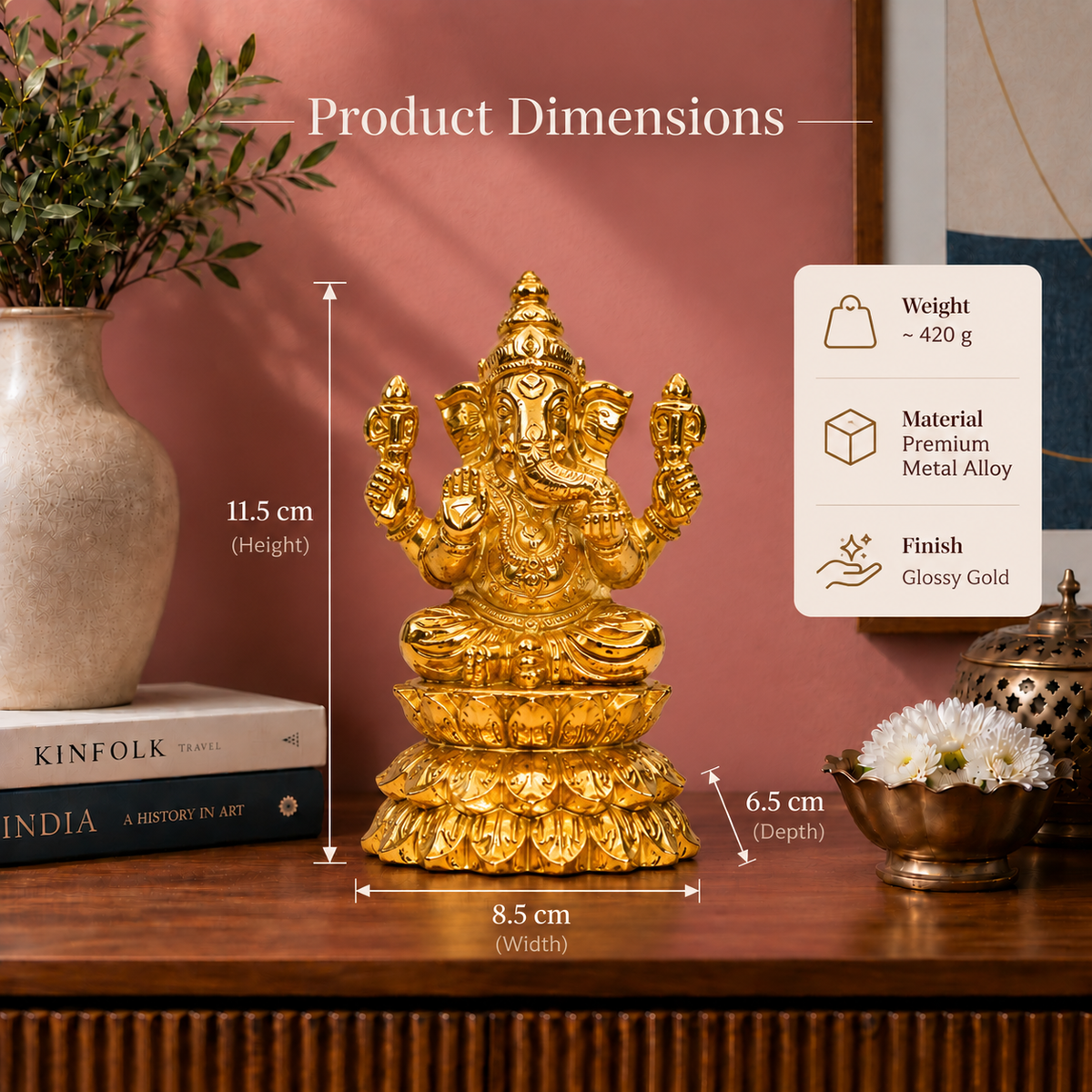 Lord Ganesha Idol With Lotus – 24K Gold & 999 Silver Plated