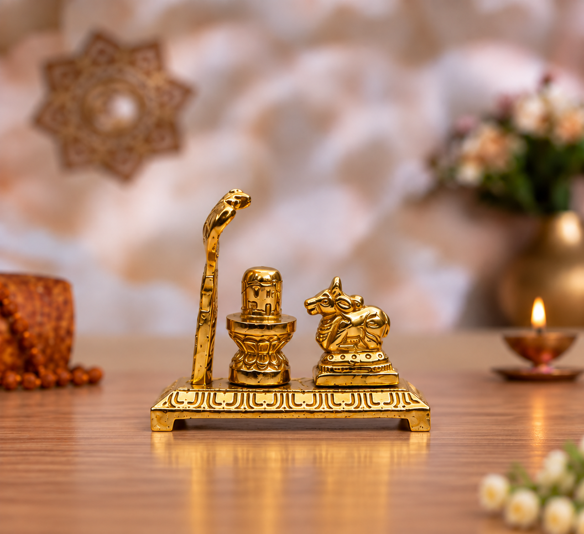 Brass Shivling with Nandi & Nag Devta Idol Set (Set of 3 Sizes)