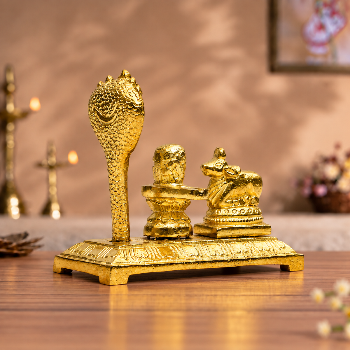Brass Shivling with Nandi & Nag Devta Idol Set