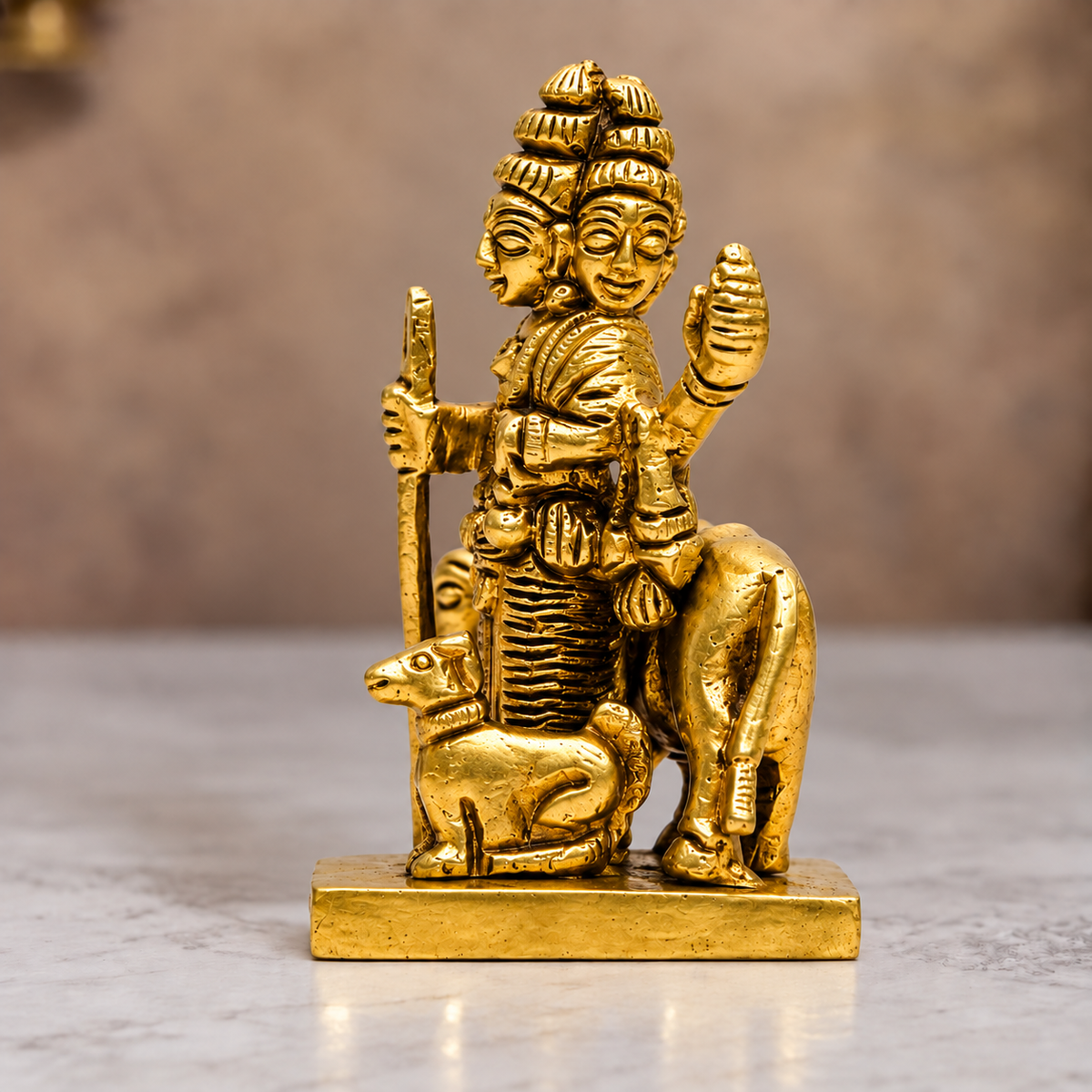 Lord Shiva with Nandi Showpiece | Polished Brass Finish
