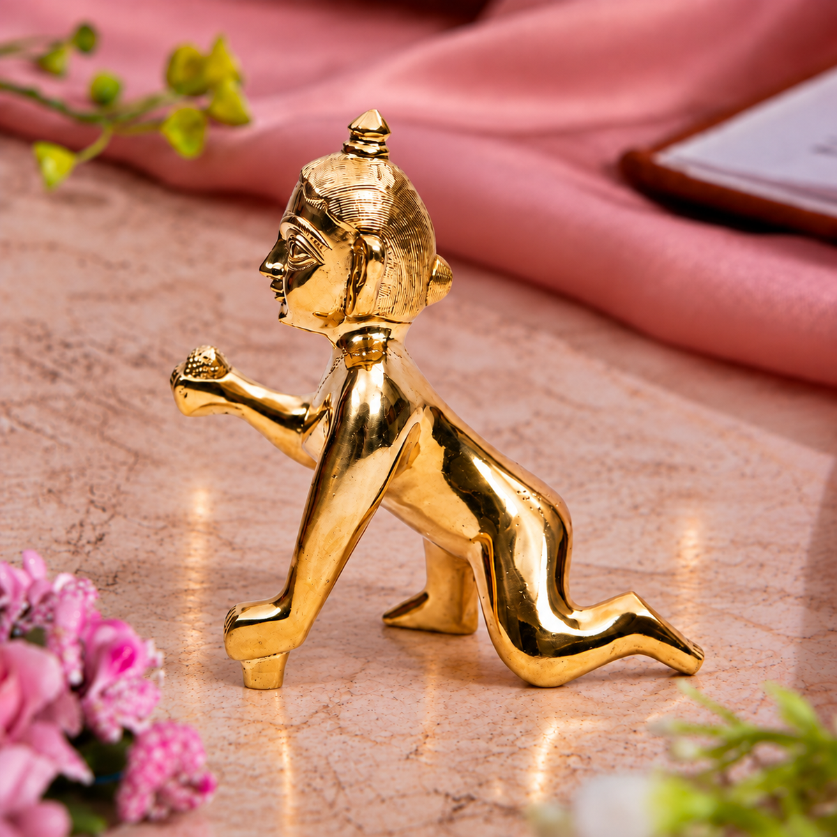 Bal Krishna Crawling Idol | Polished Golden Brass Finish