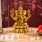 Lord Ganesha Seated Idol with Mouse | Antique Golden Brass Finish