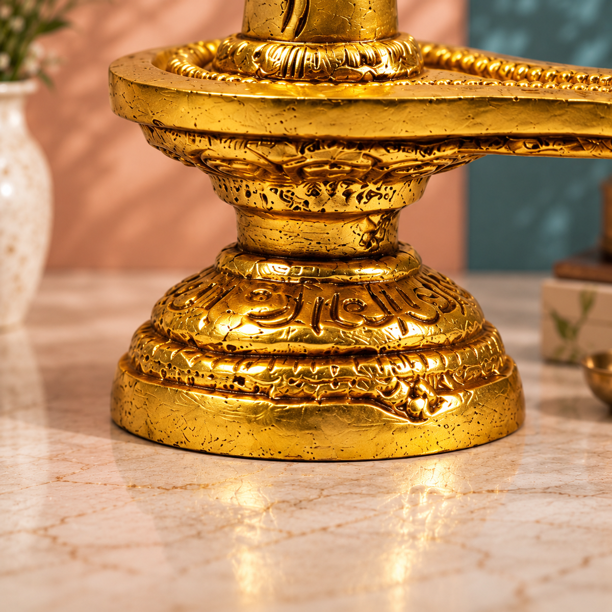 Lord Shiva Shivling Idol with Yoni Base | Antique Brass Finish