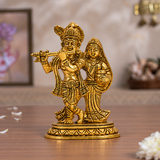 Radha Krishna Idol with Flute | Polished Golden Brass Finish