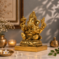 Lord Ganesha Seated on Lotus Idol | Antique Golden Brass Finish