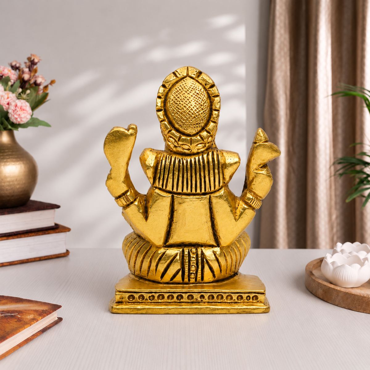 Lord Ganesha Seated Idol | Antique Golden Brass Finish