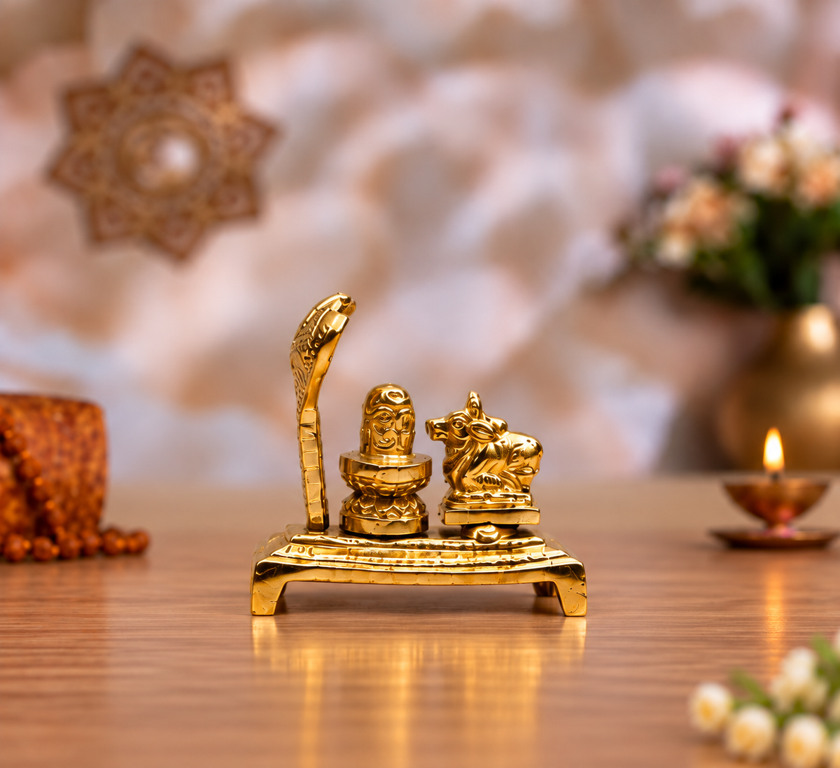 Brass Shivling with Nandi & Nag Devta Idol Set (Set of 3 Sizes)