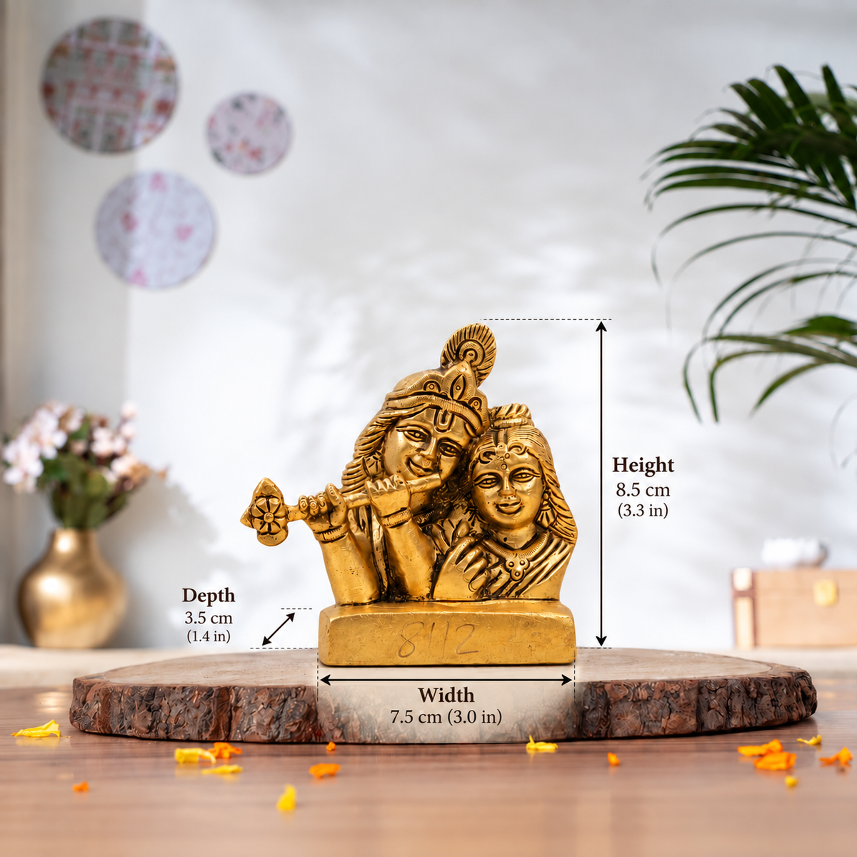 Radha Krishna Face Idol with Flute | Antique Brass Finish
