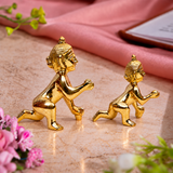 Set of 2 Bal Krishna Crawling Idols | Polished Golden Brass Finish