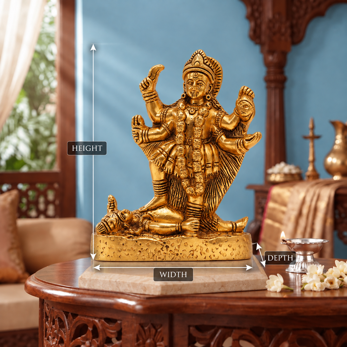 Maa Kali Standing on Lord Shiva Idol | Antique Brass Finish