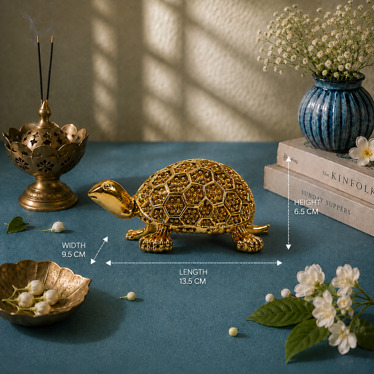 Decorative Tortoise Showpiece with Floral Shell | Antique Brass Finish