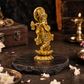Lord Krishna Playing Flute on Lotus Idol | Antique Brass Finish
