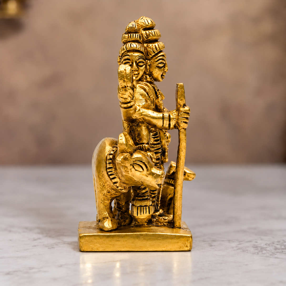 Lord Shiva with Nandi Showpiece | Polished Brass Finish