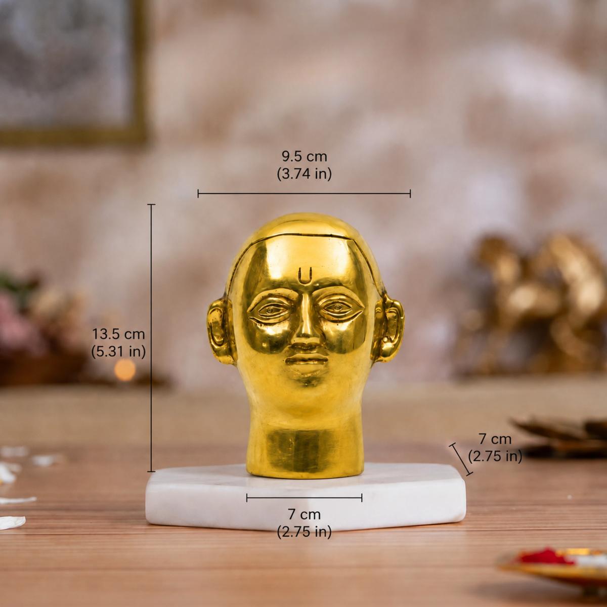 Sri Ramanujacharya Bust Showpiece | Polished Brass Finish