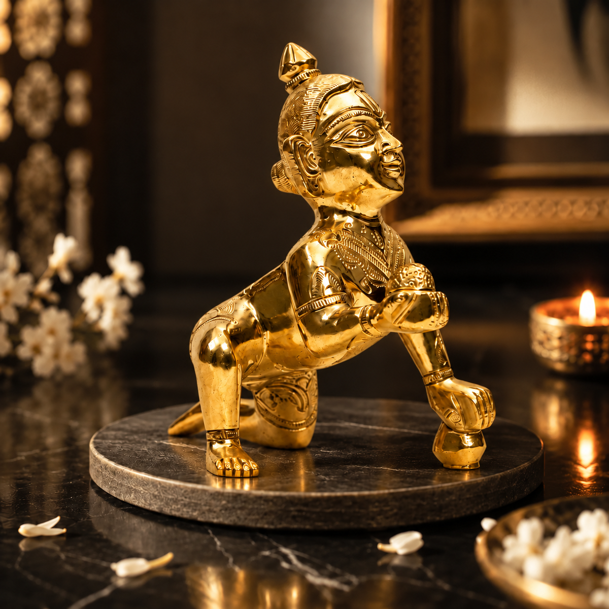 Bal Krishna (Laddu Gopal) Crawling Showpiece | Polished Brass Finish