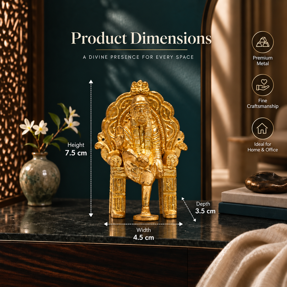 Shirdi Sai Baba Sitting on Throne Showpiece
