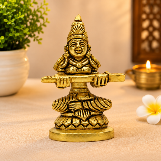 Narad Muni Seated with Veena Idol | Antique Golden Brass Finish