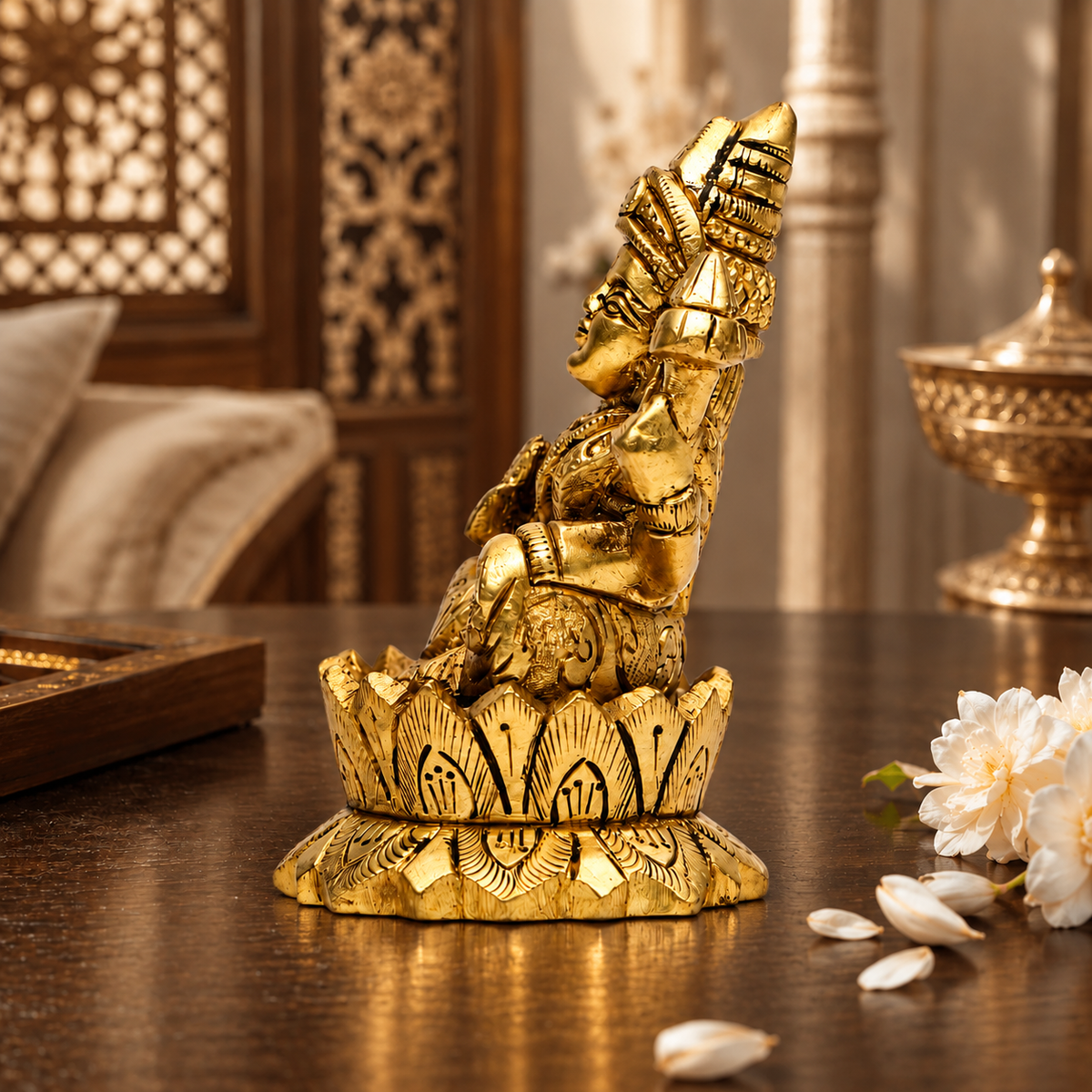 Goddess Lakshmi On Lotus Idol – 24K Gold & 999 Silver Plated