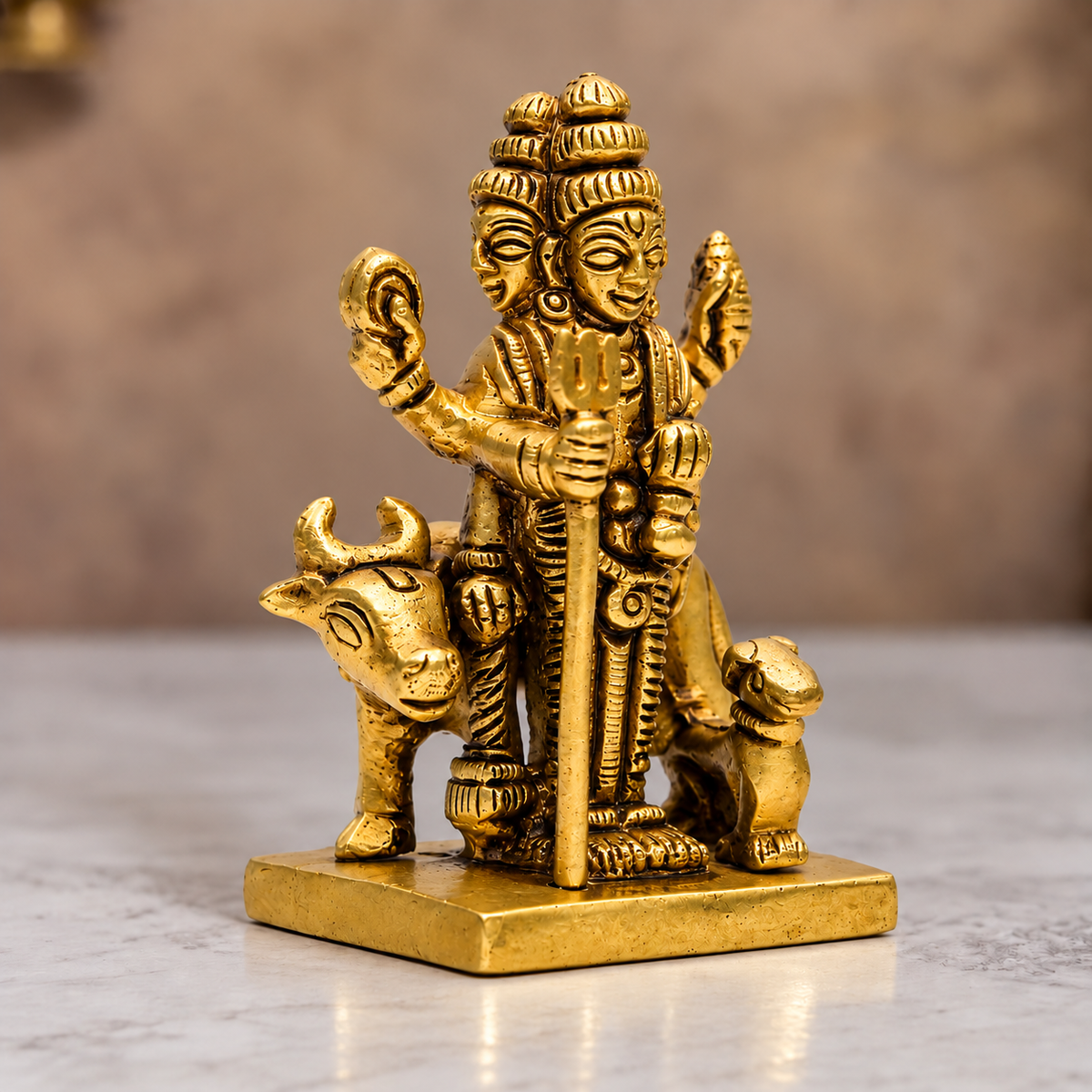 Lord Shiva with Nandi Showpiece | Polished Brass Finish